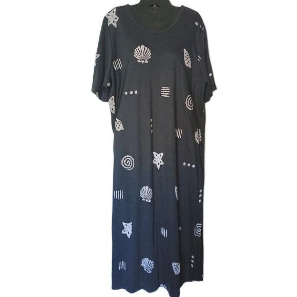 Only Necessities Maxi Dress Size A8 Ocean Fish Shell Print Kaftan Wearable Art - Picture 1 of 5